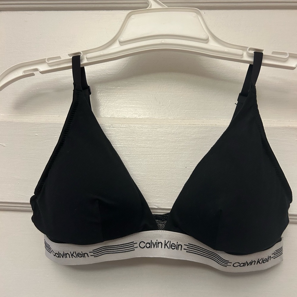 Calvin Klein Black padded triangle  Bralette with Logo Band